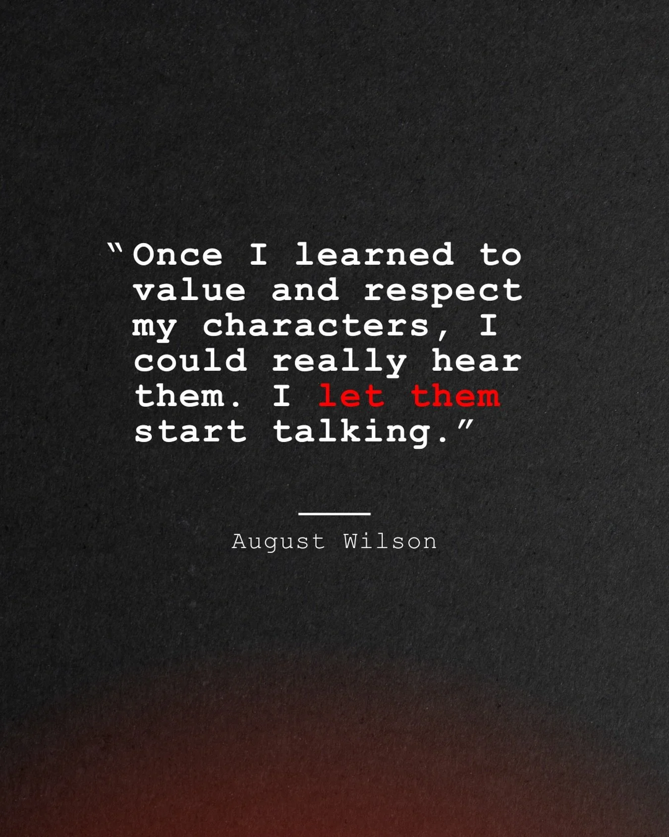 The Let Them Theory but make it fictional characters. 📖

&ldquo;Once I learned to value and respect my characters, I could really hear them. I let them start talking.&rdquo; &mdash; August Wilson

#Writing #FirstDrafts #WritingCommunity