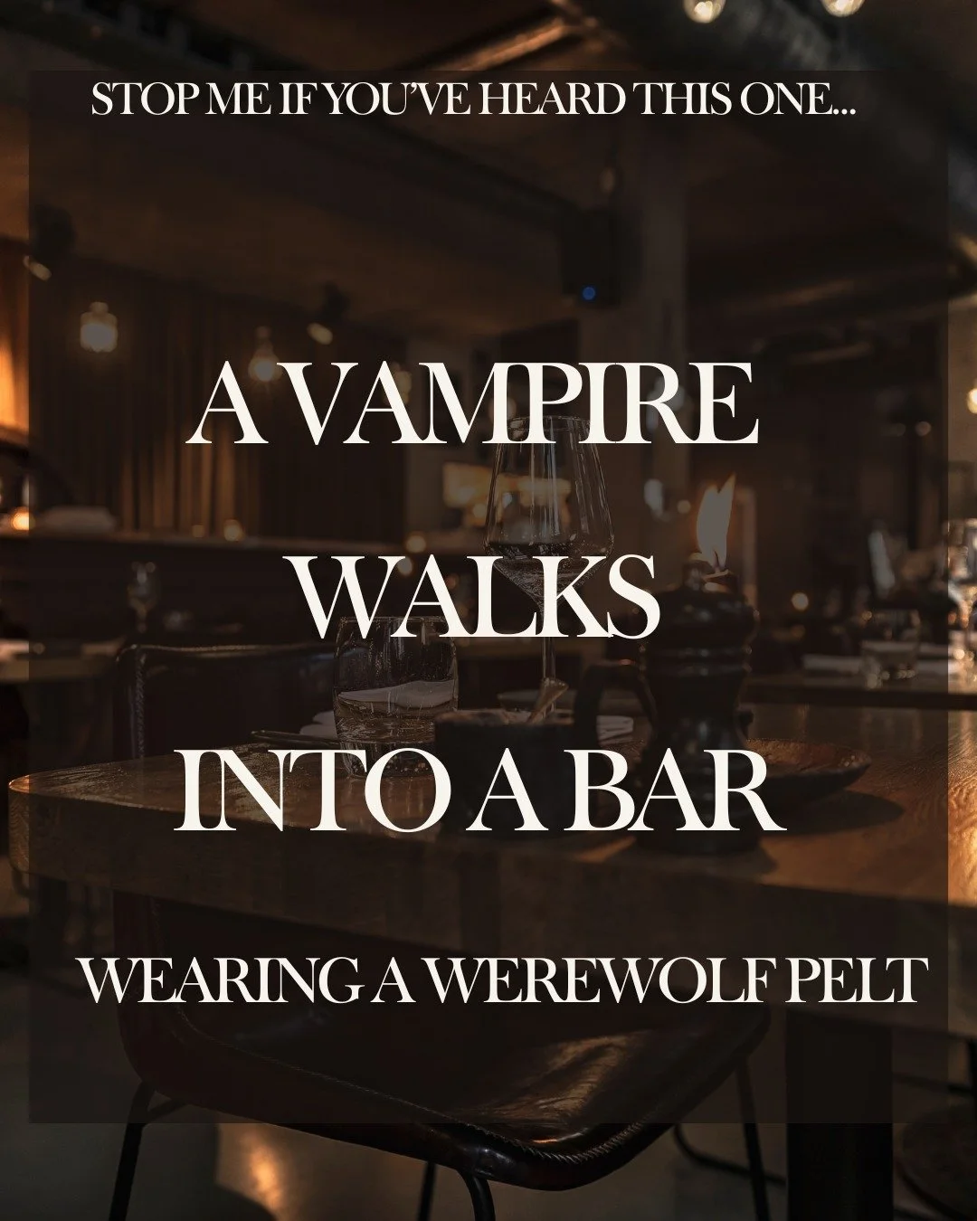 Stop me if you've heard this one...

A vampire walks into a bar wearing a werewolf pelt.

What happens next? Chaos. Cursed coats. A winery lost in negotiation. And the kind of friendship that survives 400 years of drama.

Read "To Wear a Wolf&qu