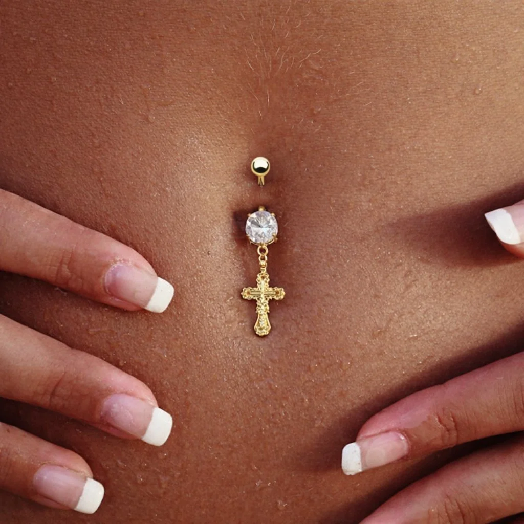 Gold Cross Belly Ring
