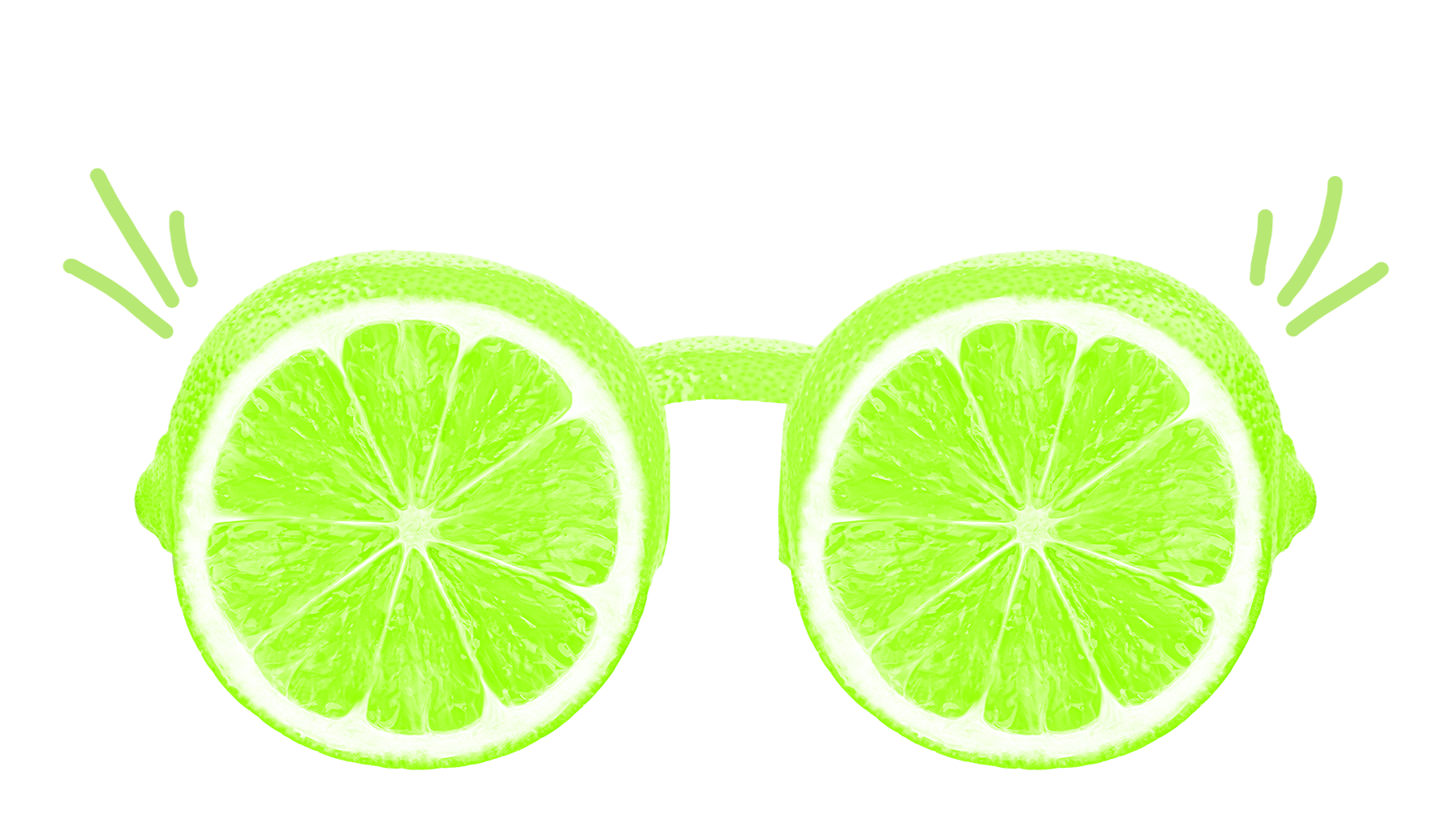 Duas fatias de limão neon verdes com aparência brilhante e textura detalhada