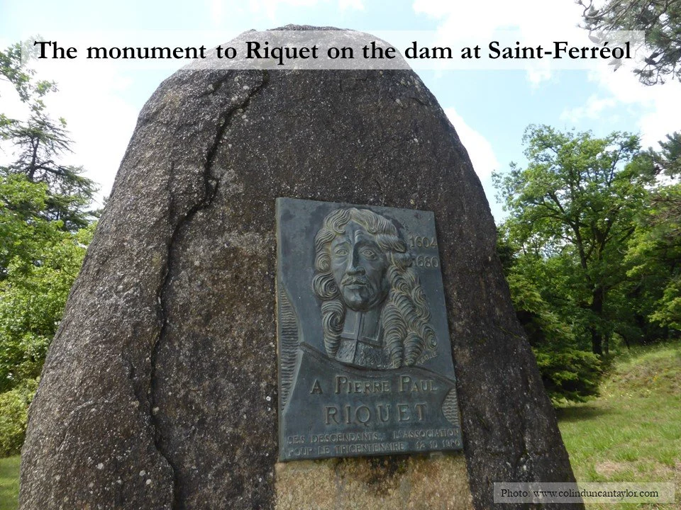 A memorial plaque to Pierre-Paul Riquet on the dam at Saint-Ferreol.