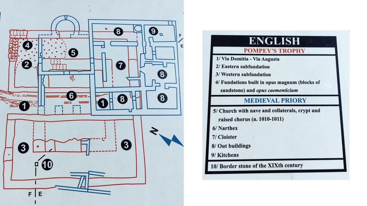 Plan showing Pompey's trophy and the medieval priory built over the top of it.