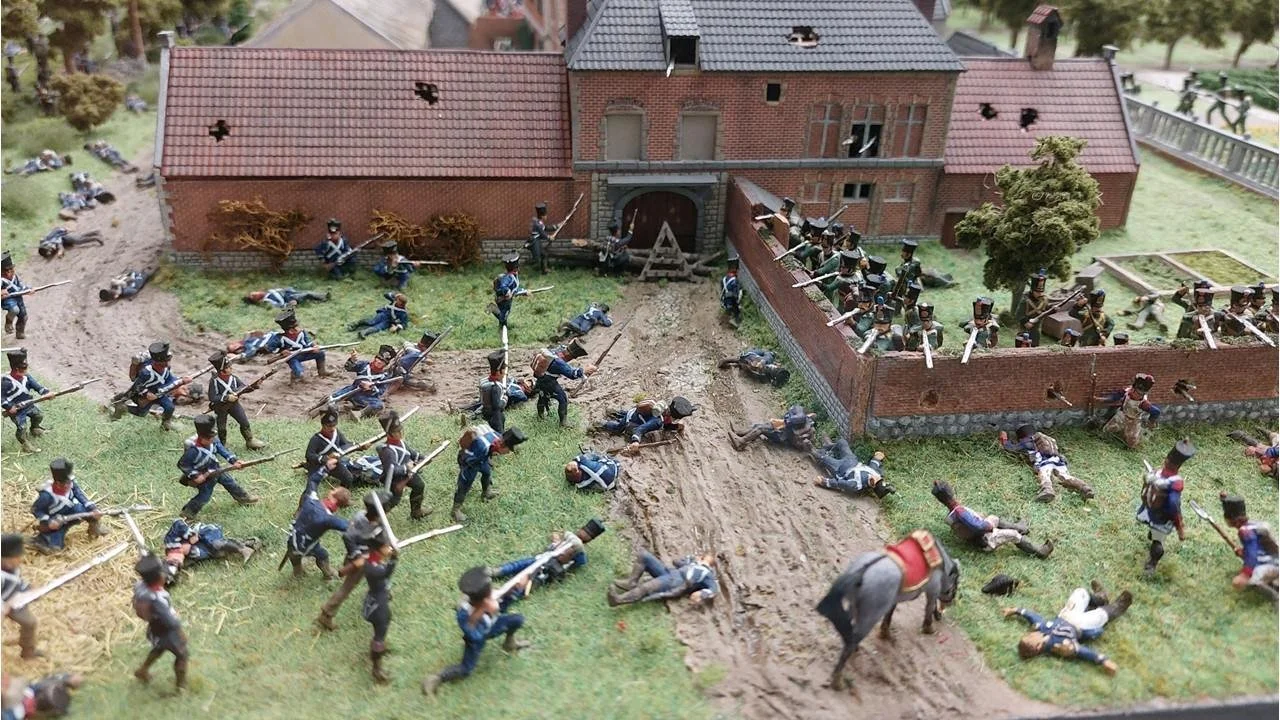Recreation of Battle of Waterloo using lead soldiers.