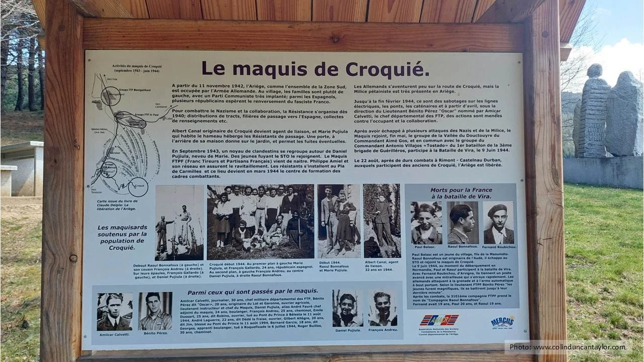 Information board telling the story of the French Resistance at Croquié.