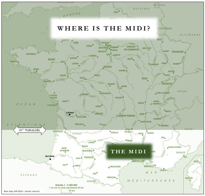 Map showing where the Midi is in south of France.