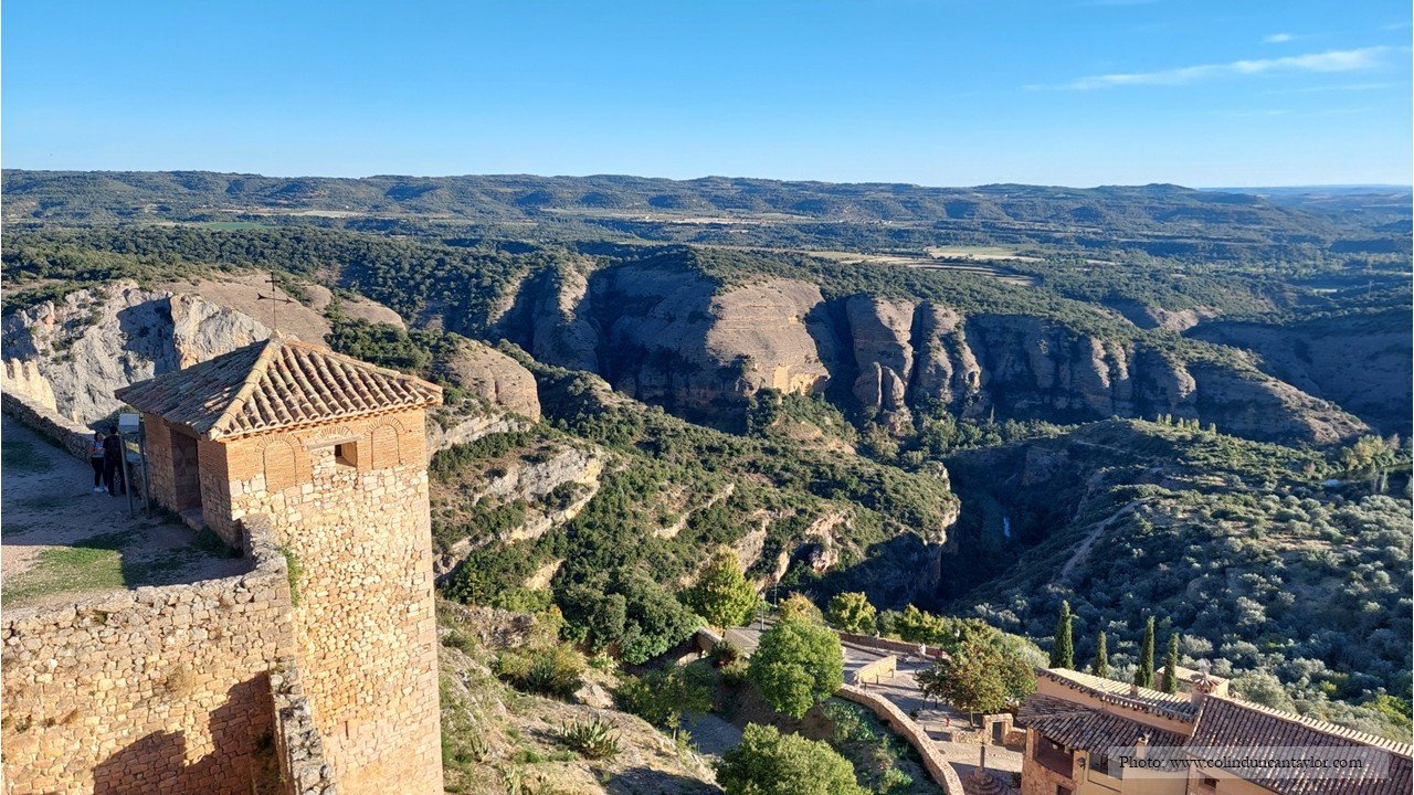 View from the collegiate church in Alquézar down into the canyon of the Vero river and across the Sierra de Guara.