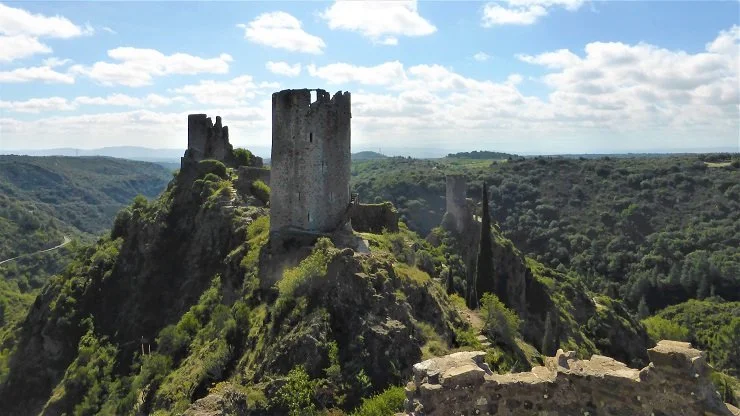 Ruined castles above the vilage of Lastours.