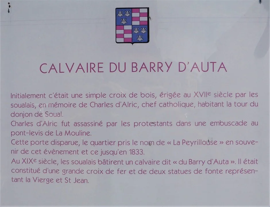 Information board with explanatory text at the memorial to Charles d’Alric in Soual.