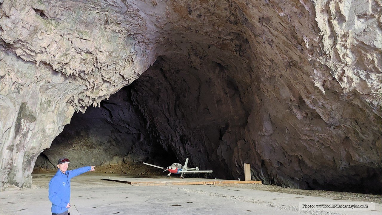 SOCATA Rallye 125 aircraft inside the Grotte de Bedeilhac.