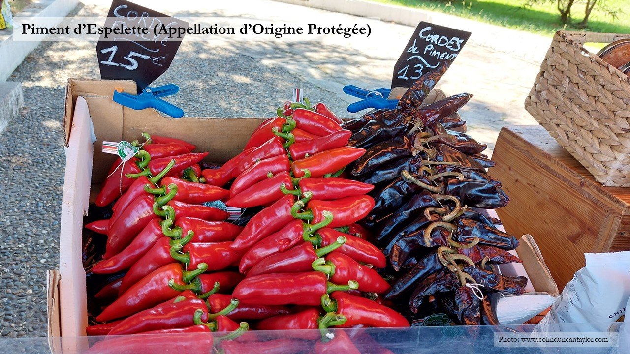 A selection of a variety of chilli peppers known as Piment d'Espelette.
