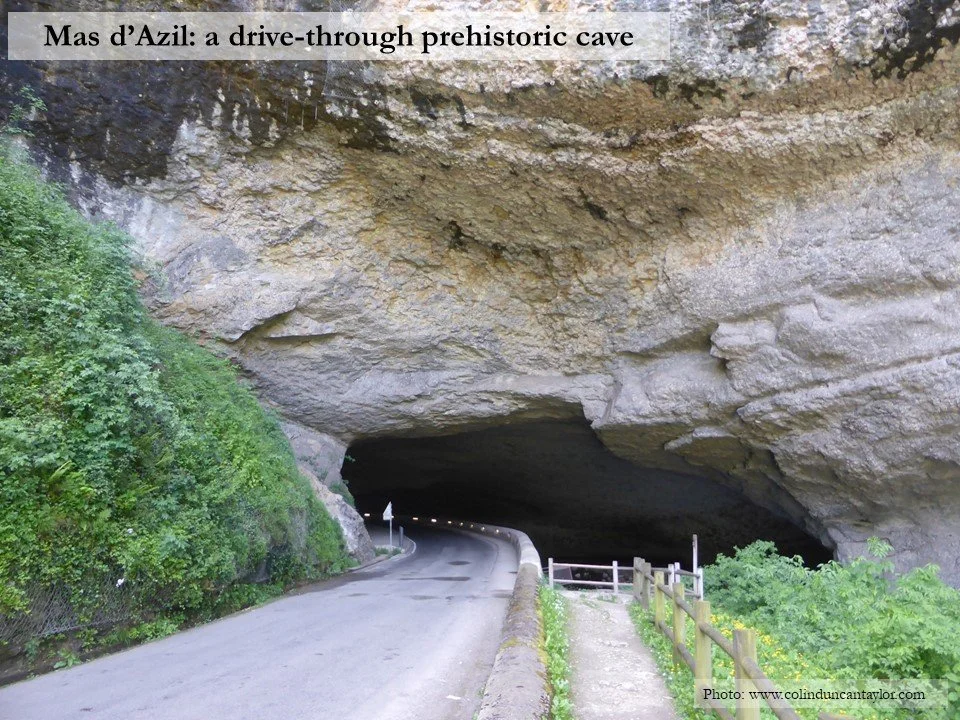 The D119 road runs through the Grotte de Mas d'Azil.  This is the view at the smaller, downstream entrance.