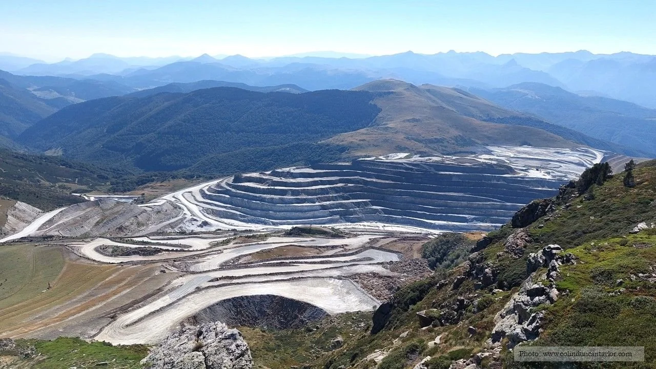 Looking down onto the workings of the talc quarry of Trimouns.