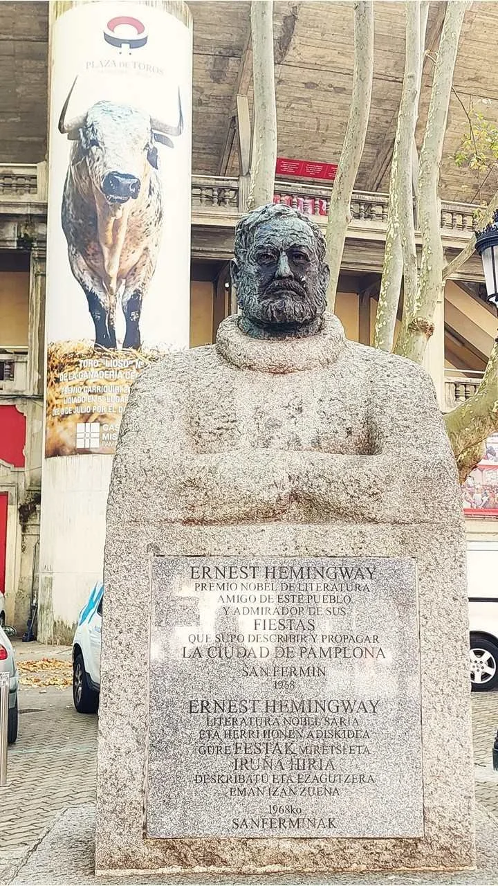 Hemingway's statue outside the bullring in Pamplona.