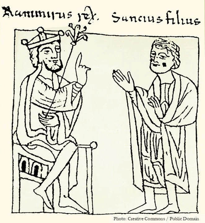 A 13th-century illustration of Ramiro (left) and his son, Sancho Ramirez (left), both kings of Aragon..