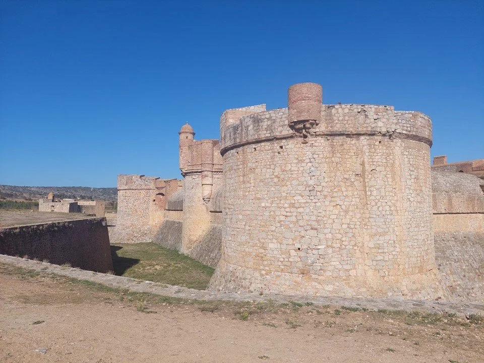 Some of the towers and a defensive moat at the Forteresse de Salses.