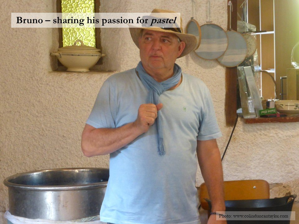 Bruno Berthoumieux in his woad or pastel dyeing workshop at his family home in the Château de La Serre near Cambounet-sur-le-Sor.