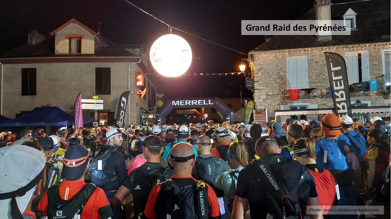 The start of a 60km trail run, the Tour de Moudang, in Vieille-Aure, 2024.