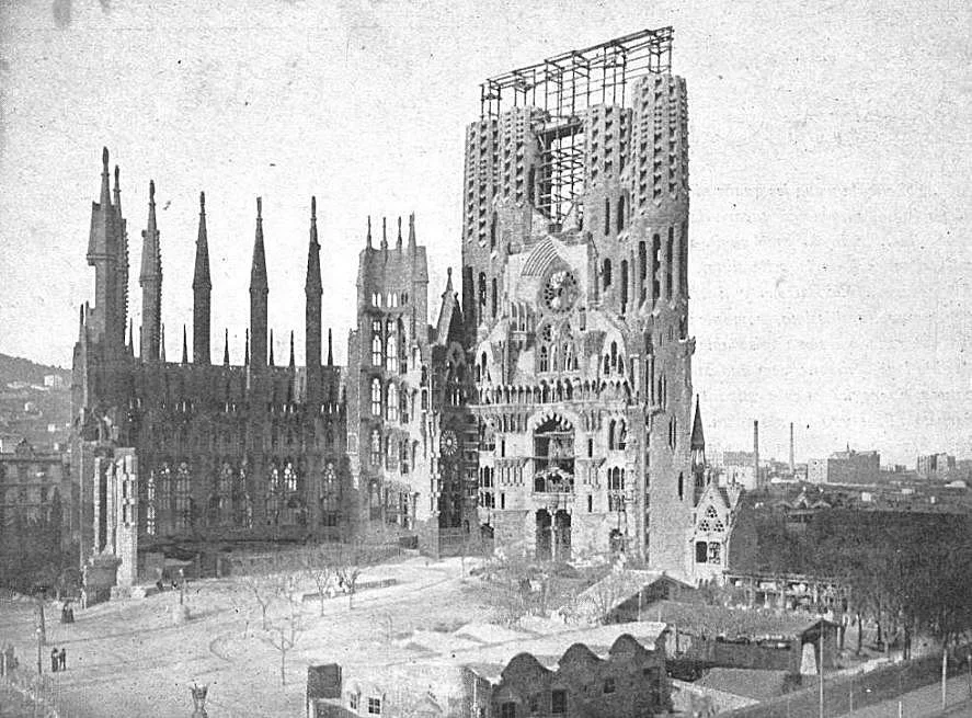 Barcelona's Sagrada Familia in 1912 (public domain).