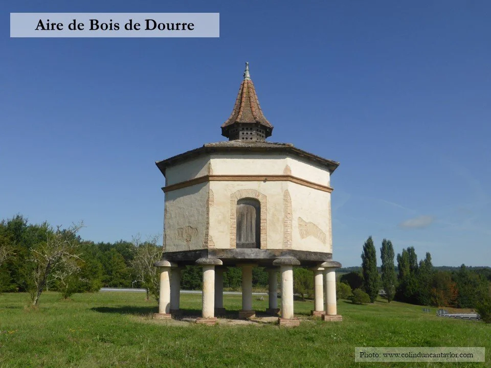An octagonal pigeonnier, or dovecote, at the motorway service station Aire de Bois de Dourre.