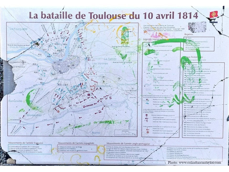 Explanatory map of the Battle of Toulouse in 1814.