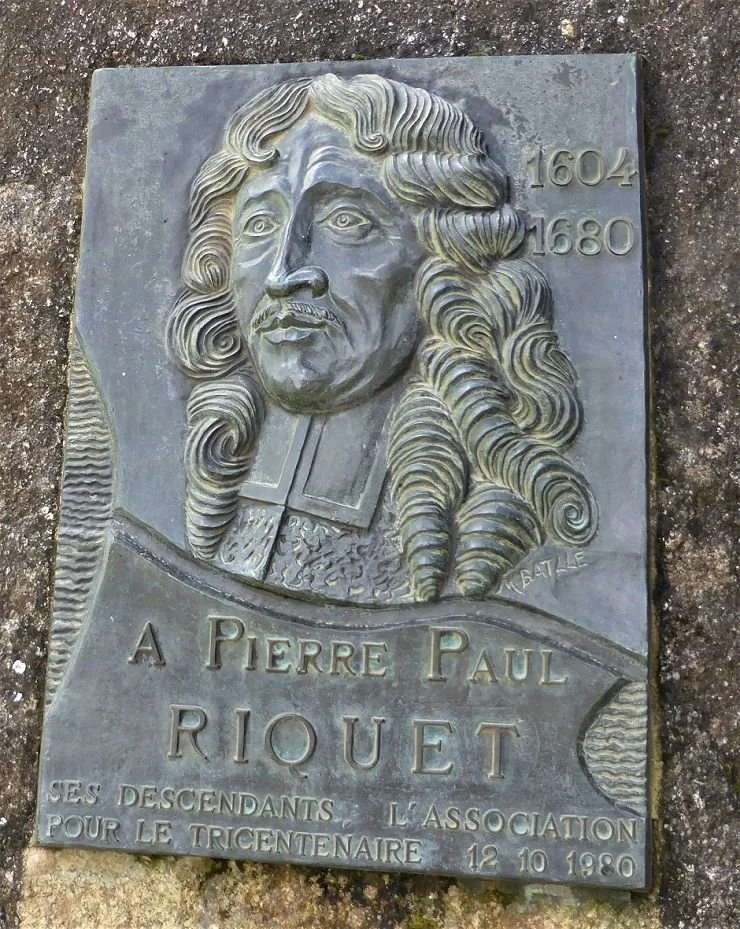 Memorial plaque to Riquet at the western end of his giant dam at Saint-Ferreol.
