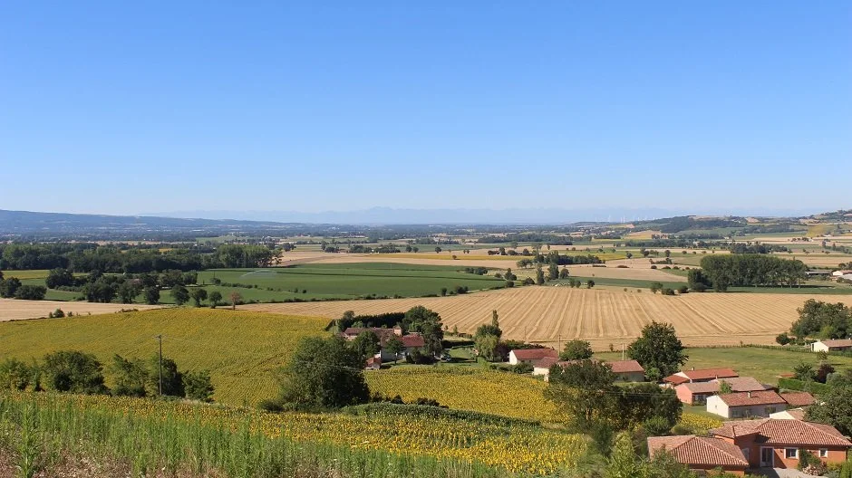 A view of the Pyrenees from the cross above the village of Saint Sernin-les-Lavaur.