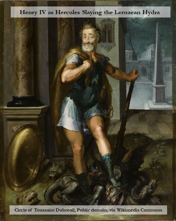 Painting of Henri IV as Hercules slaying the Hydra, credited to the school of Toussaint-Dubreuil