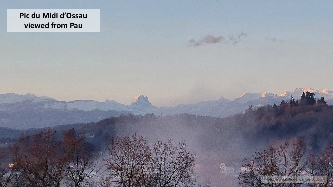 The Pic du Midi d'Ossau viewed from Pau on a misty morning.