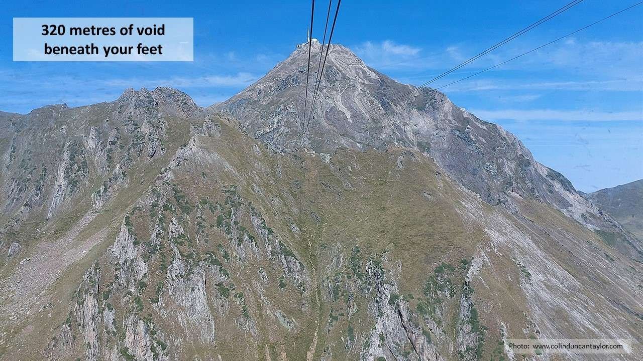 This is where the cable car taking visitors up to the summit of the Pic du Midi is 320 metres above the ground.