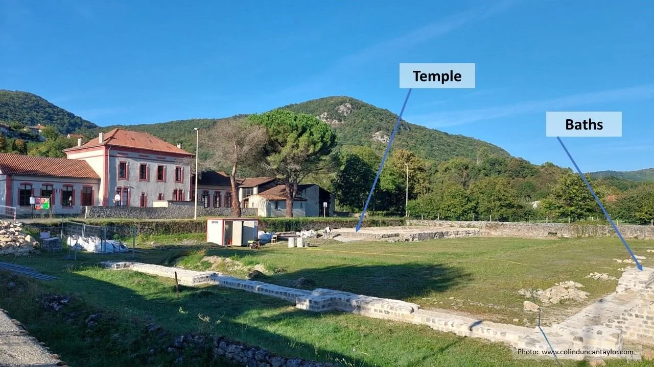 The ruins of the temple and baths in the Roman city of Lugdunum Convenarum.