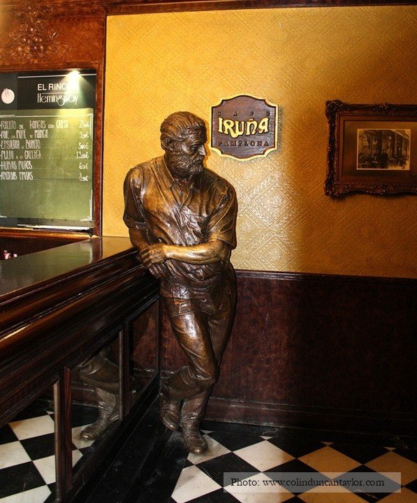 Hemingway's statue inside the Cafe Iruña, Pamplona.