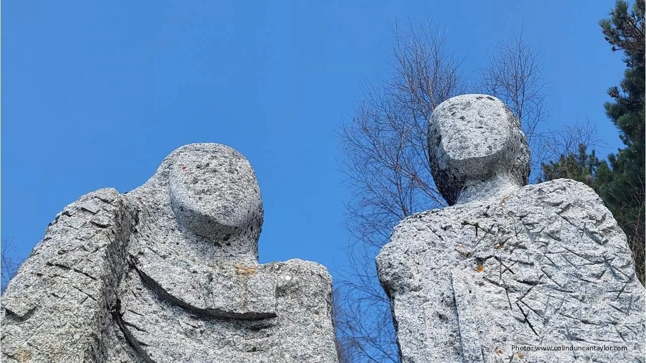 Granite figures sculpted by Ted Carrasco near Mercus in the French Pyrenees.