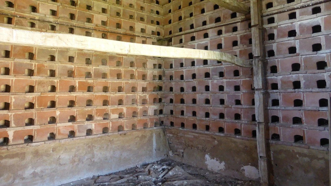 Nesting niches inside the pigeonnier at Château de Lastours, Lisle-sur-Tarn.