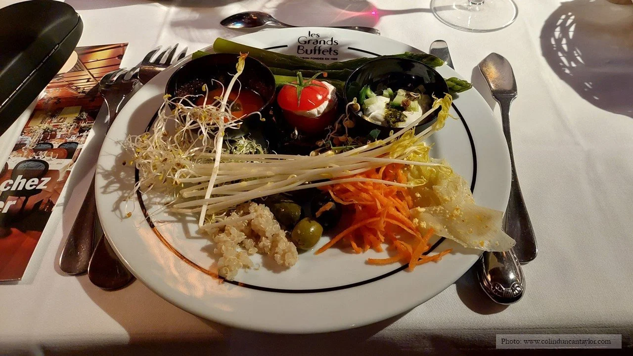 A plate of starters at Les Grands Buffets in Narbonne.