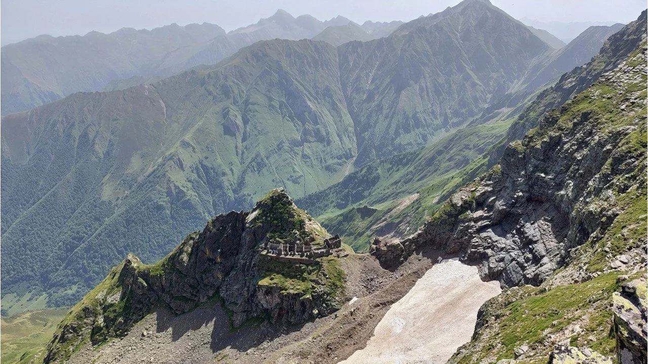 View looking down on the ruined buildings of the Mines of Bulard which, in the early 20th century, were the highest mines in Europe.