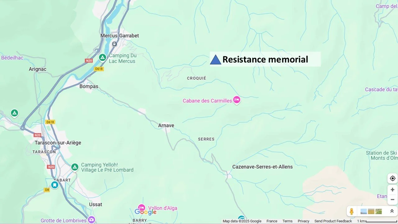Map showing the location of the memorial to the French Resistance near Croquié.