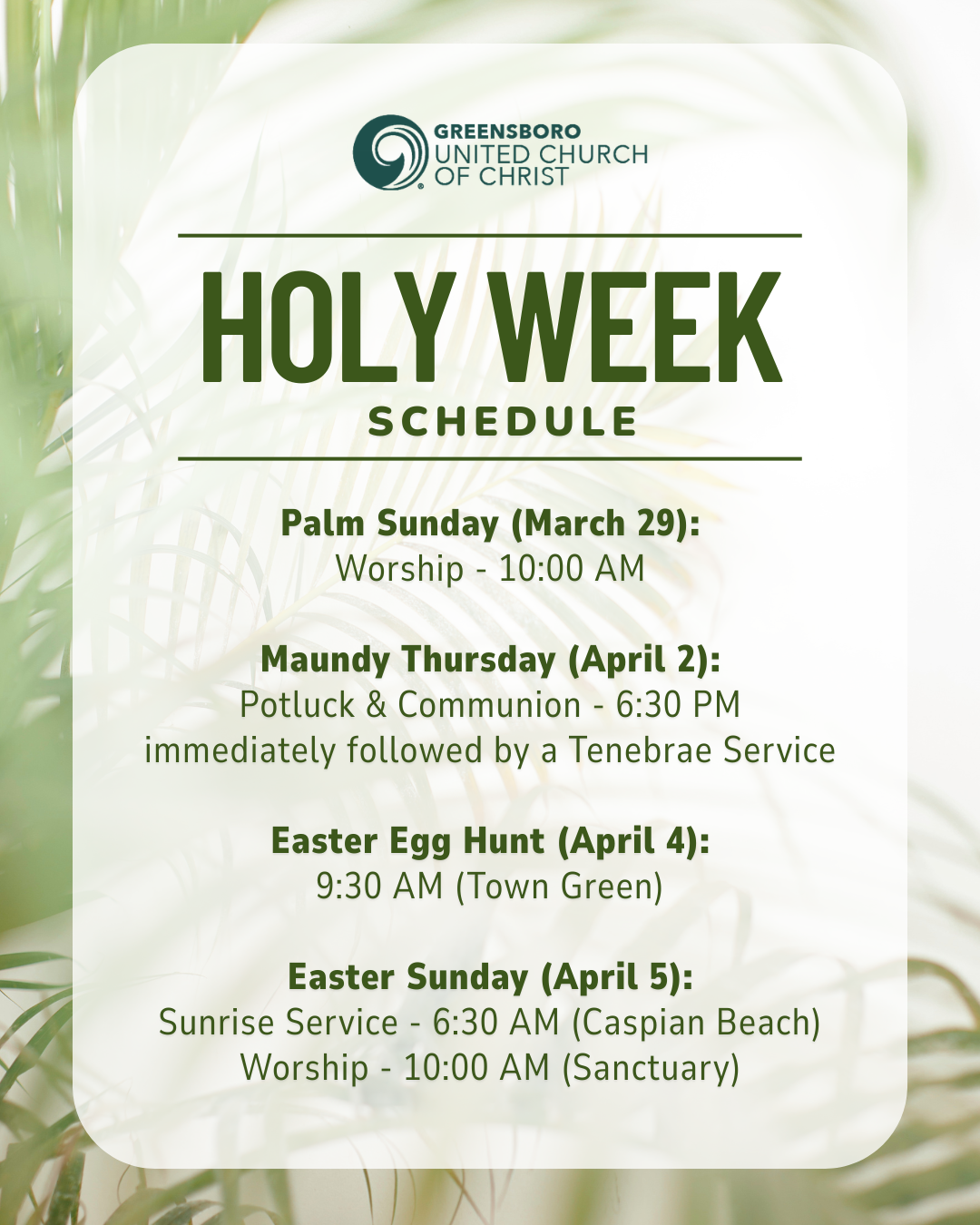 Holy Week Schedule