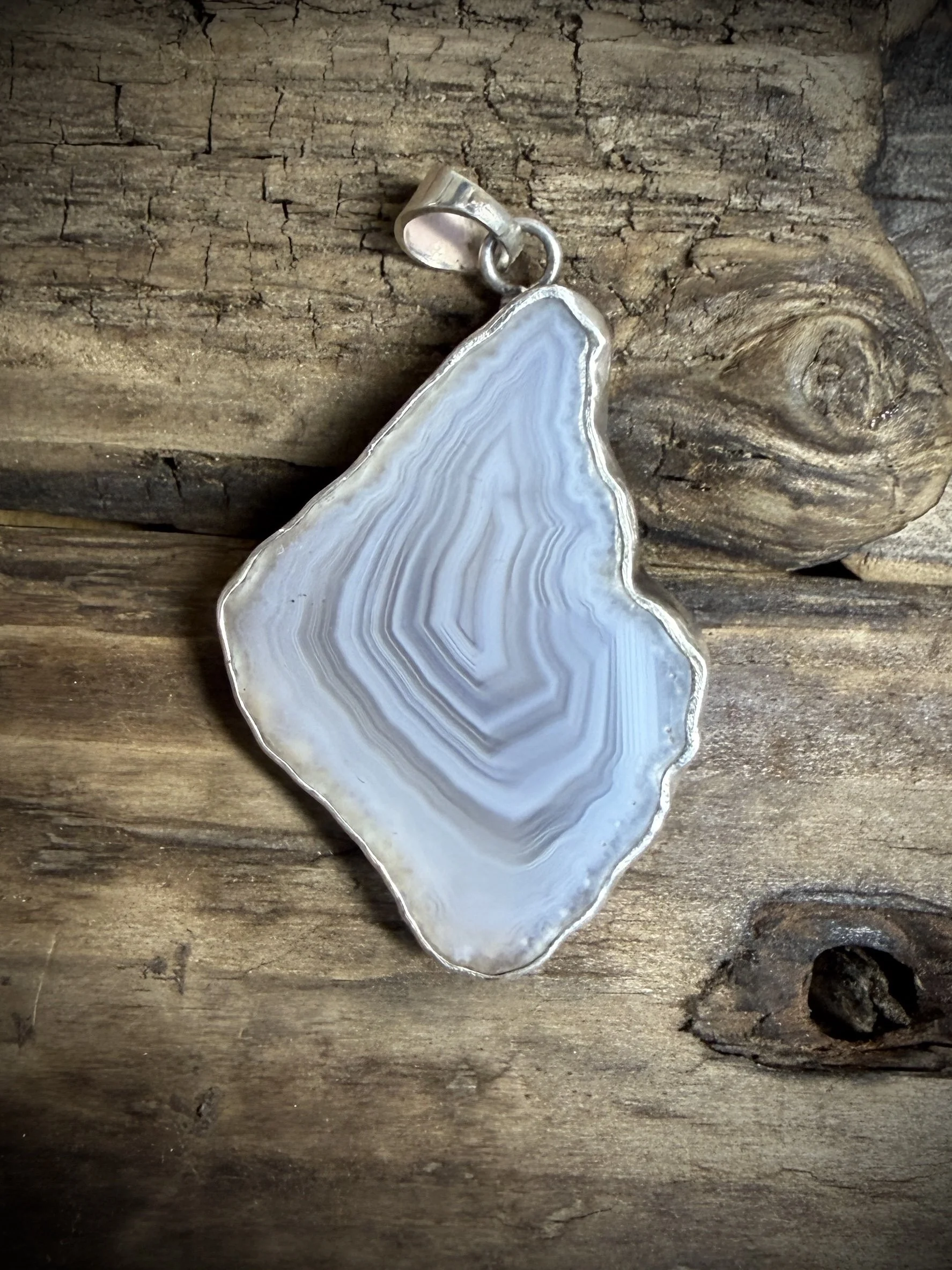 Sterling Silver Pendant - Skye Agate - Whole Nodule Slice