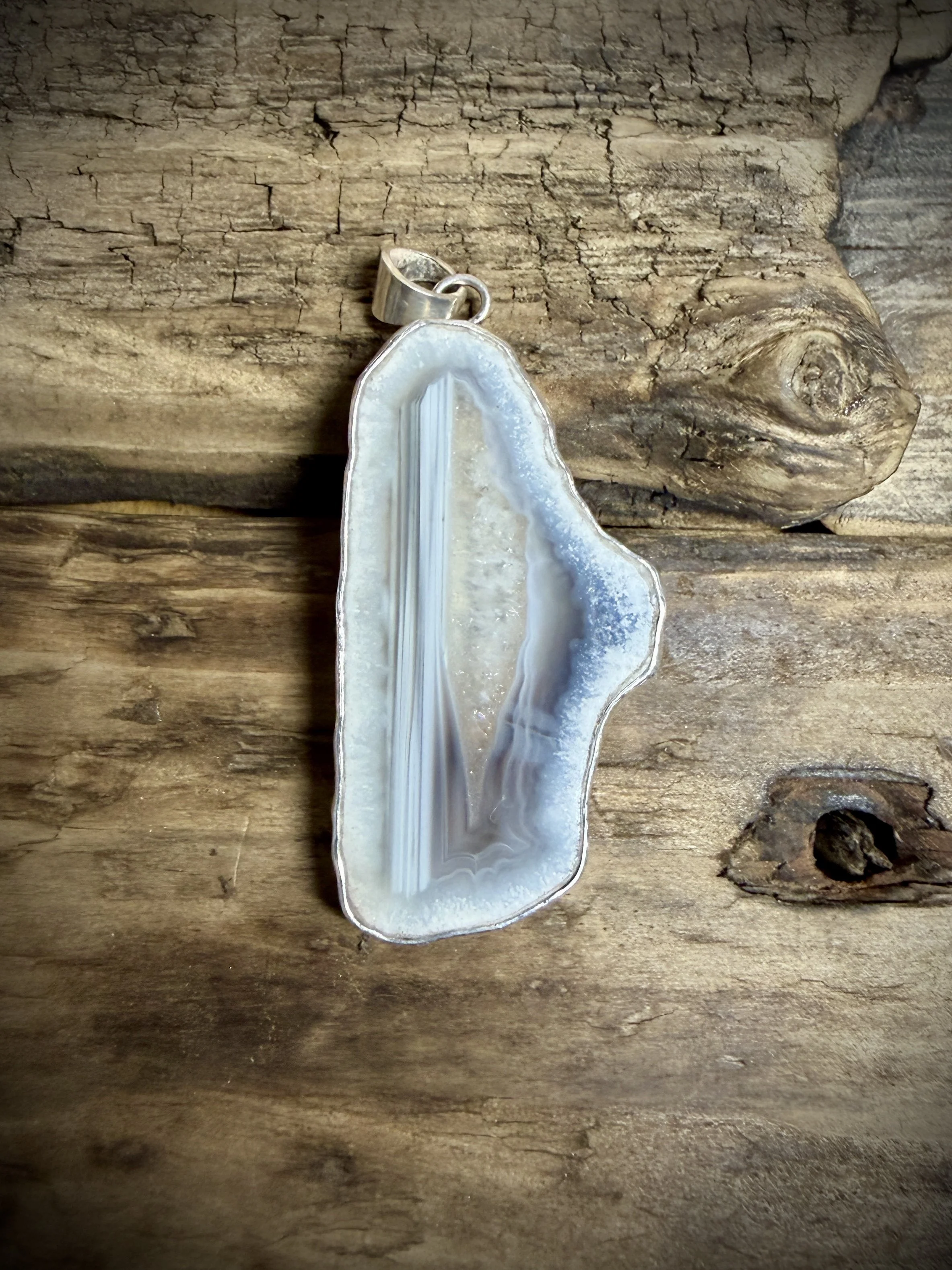 Sterling Silver Pendant - Skye Agate - Whole Nodule Slice