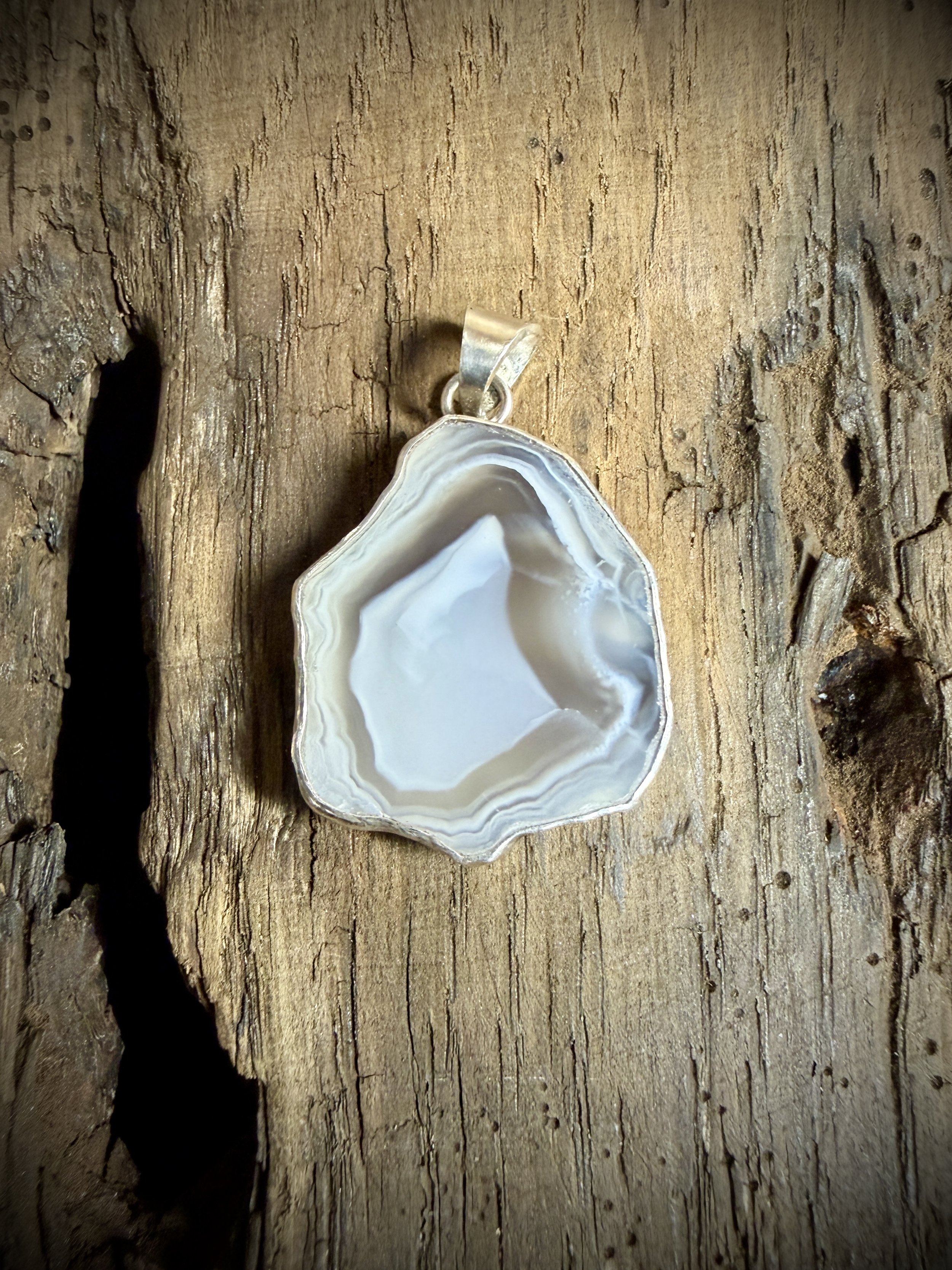 Sterling Silver Pendant - Skye Banded Agate - Whole Nodule Slice