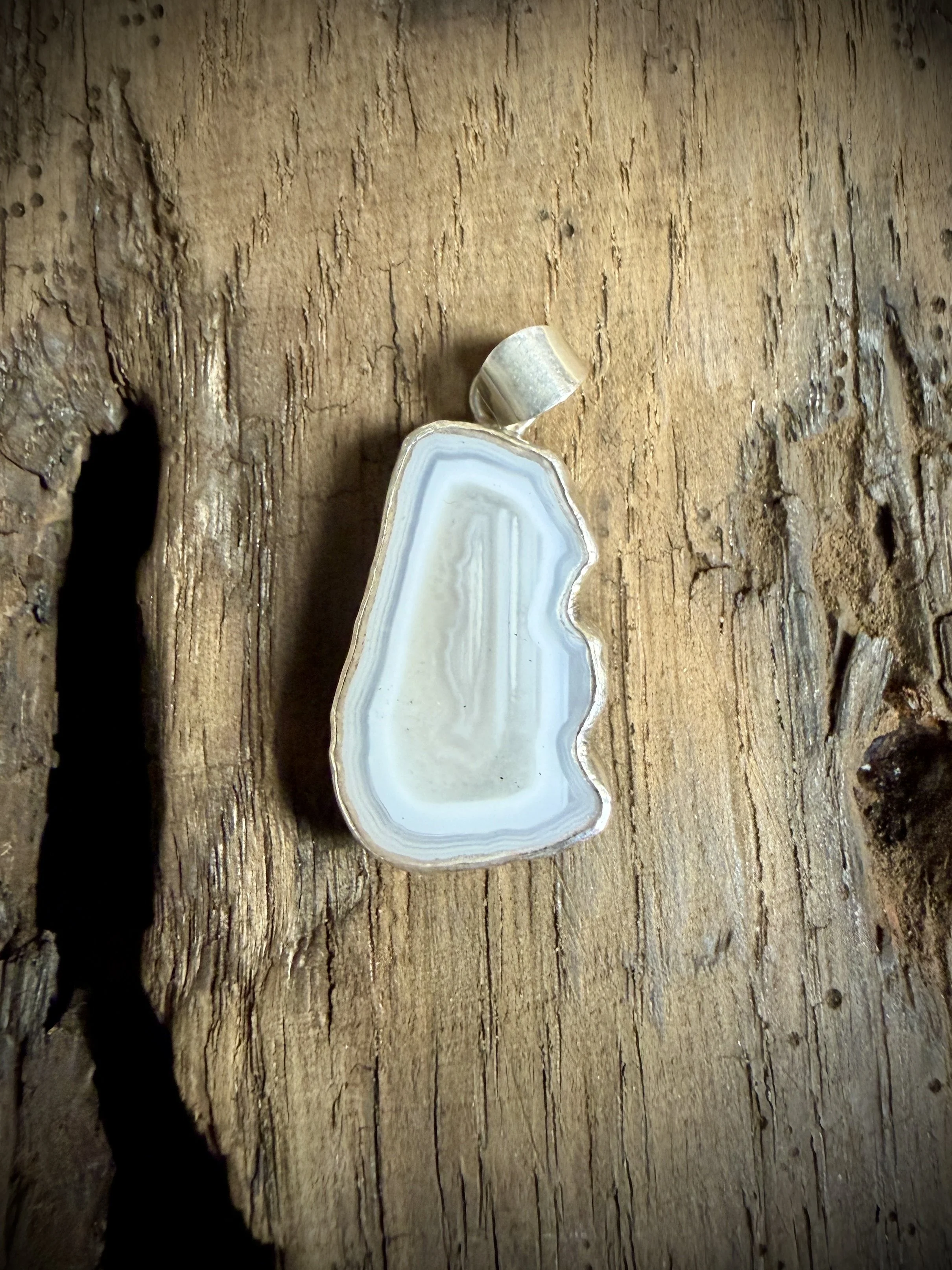 Sterling Silver Pendant - Skye Onyx & Banded Agate - Whole Nodule Slice
