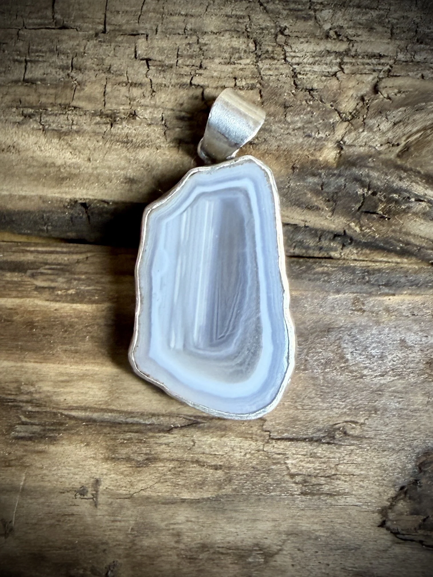 Sterling Silver Pendant - Skye Agate - Whole Nodule Slice