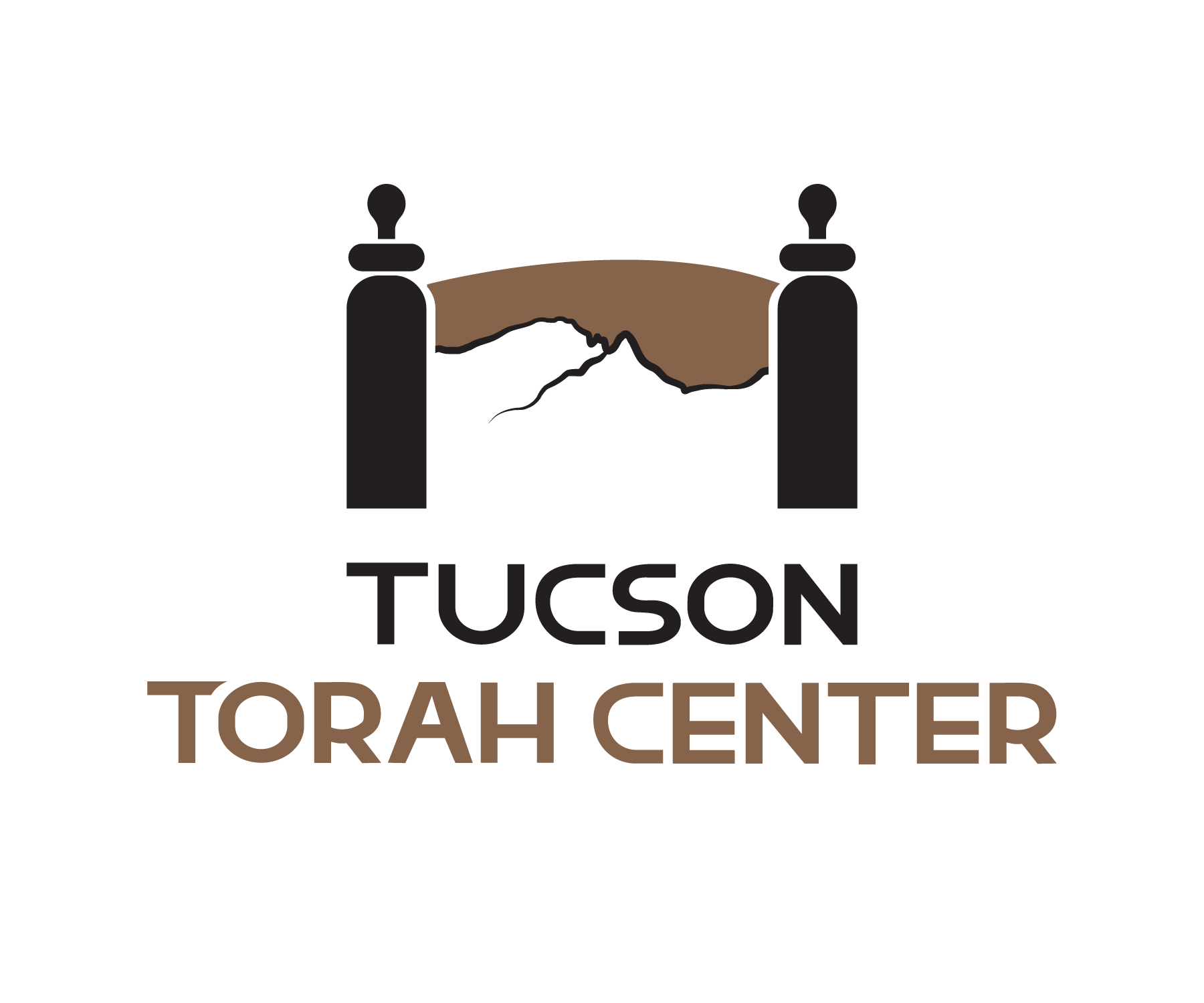 Logo of the Tucson Torah Center featuring a stylized depiction of the Tucson Mountains with a starry sky, two pillars on either side, and the text "Tucson Torah Center" underneath.