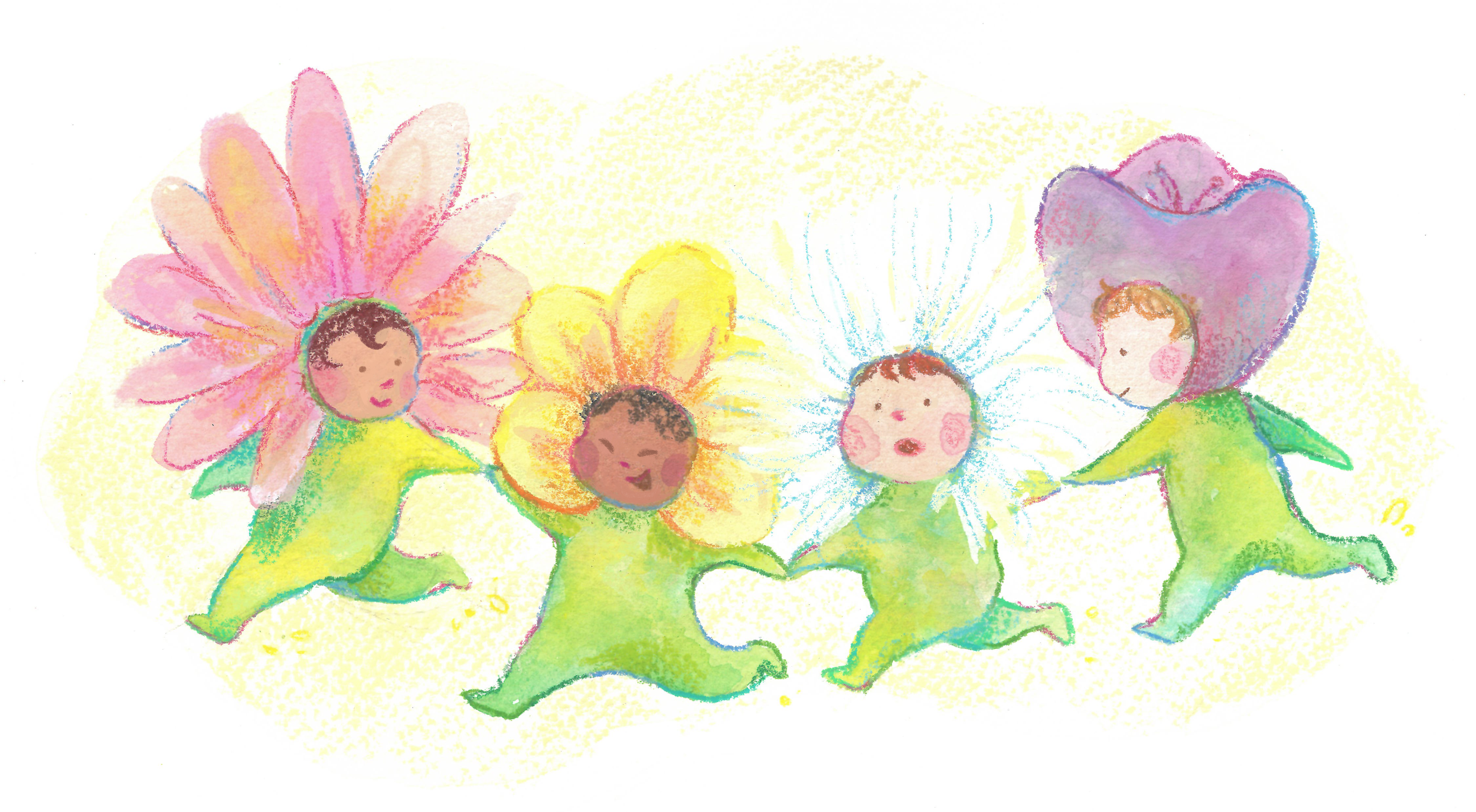"Flower Fairies," Gouache and Colored Pencil
