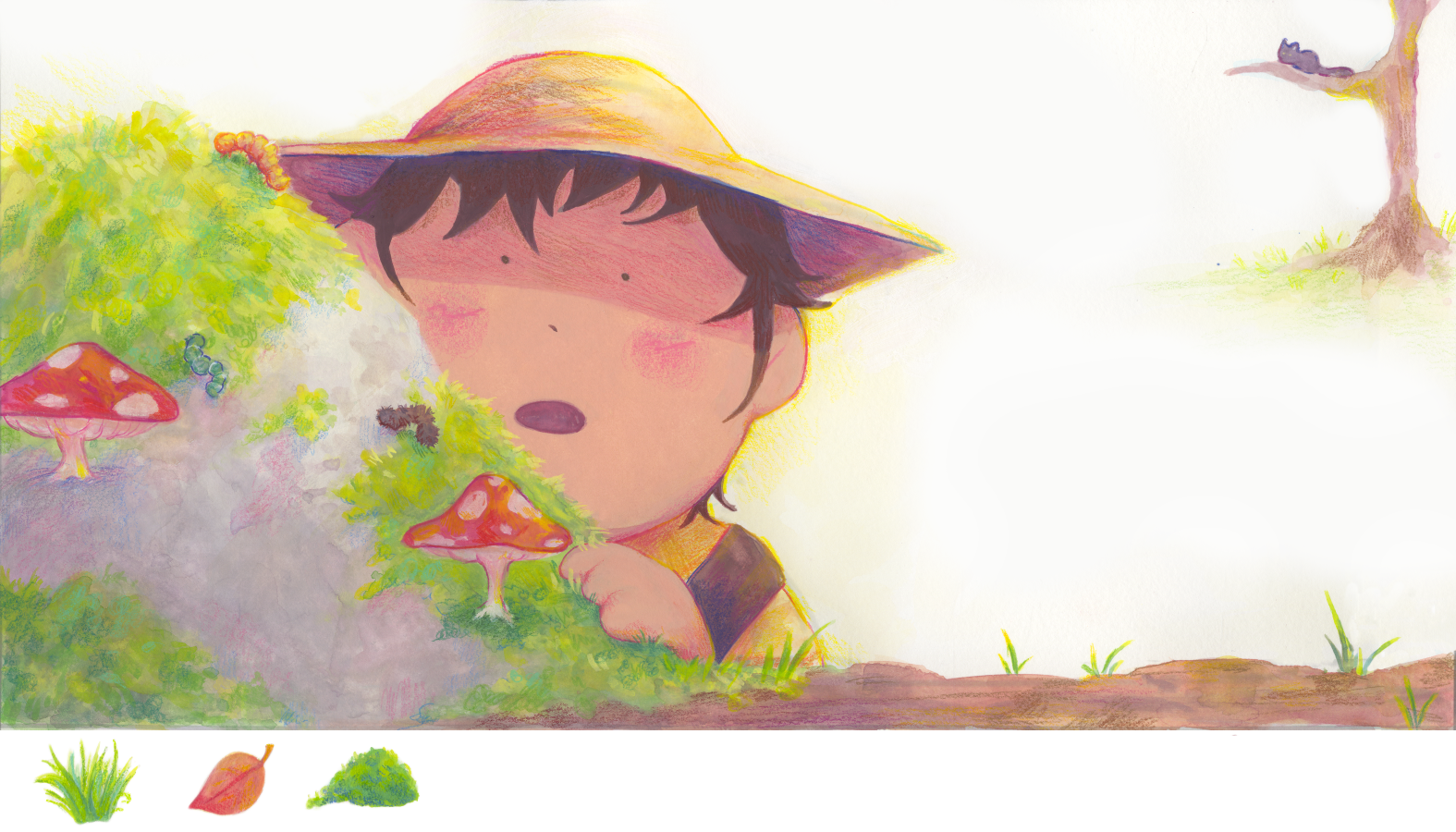 "Caterpillars and Moss" From My Hands are for Feeling, Gouache and Colored Pencil
