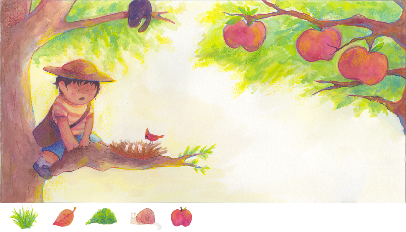 "Up in the Apple Trees" From My Hands are for Feeling, Gouache and Colored Pencil