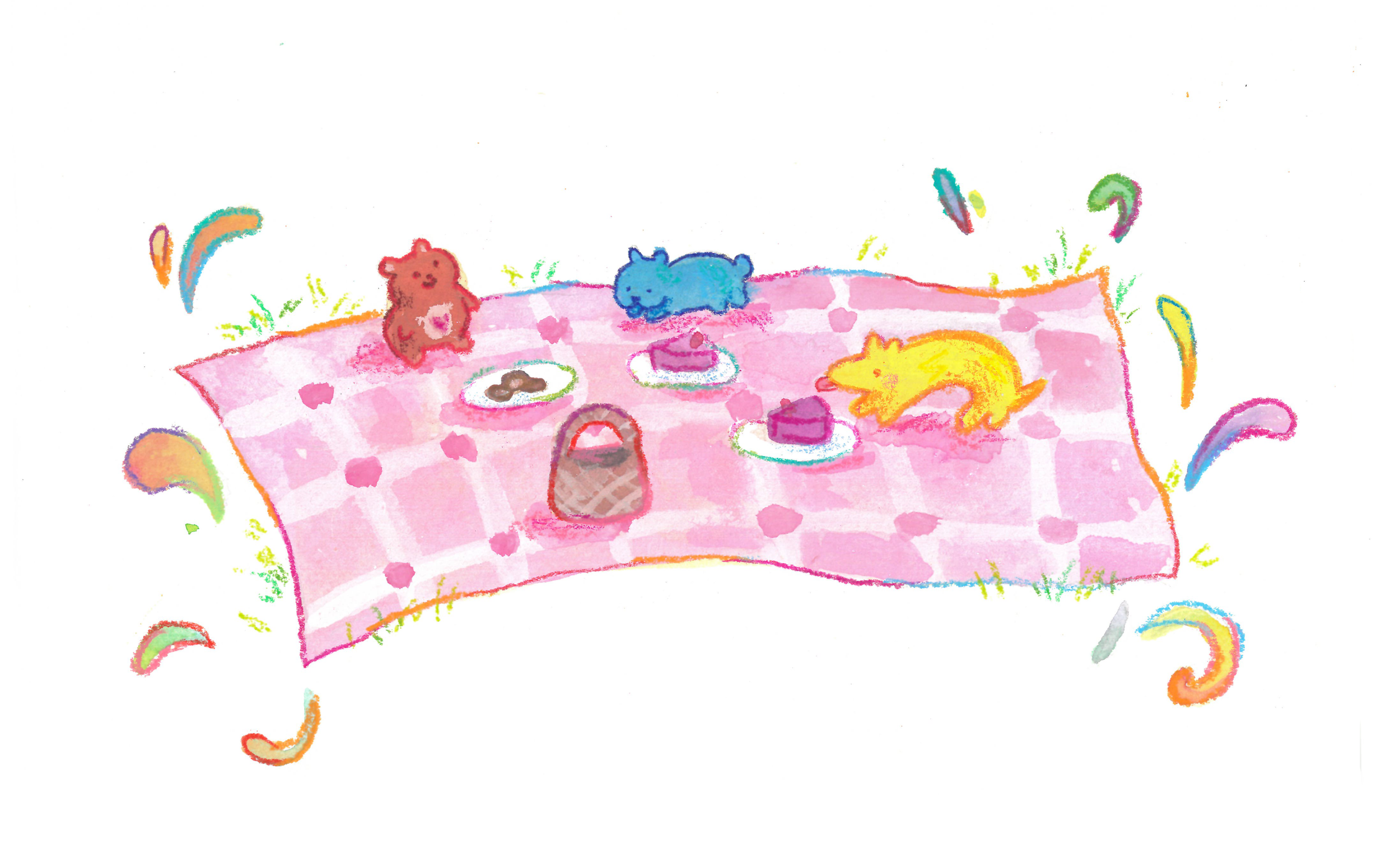 "Picnic Spot," Gouache and Colored Pencil