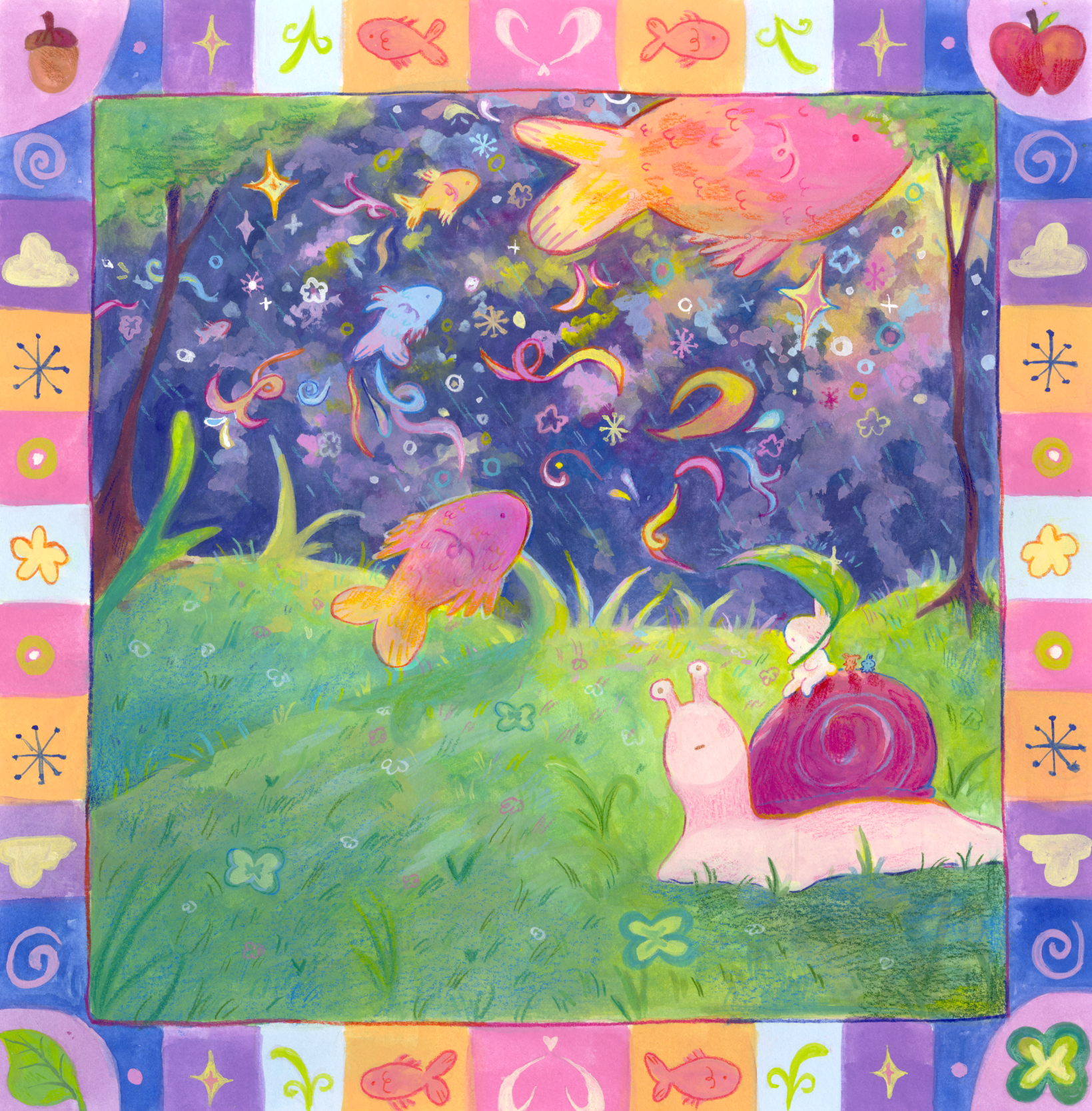 "If Fish Could Fly," Gouache and Colored Pencil