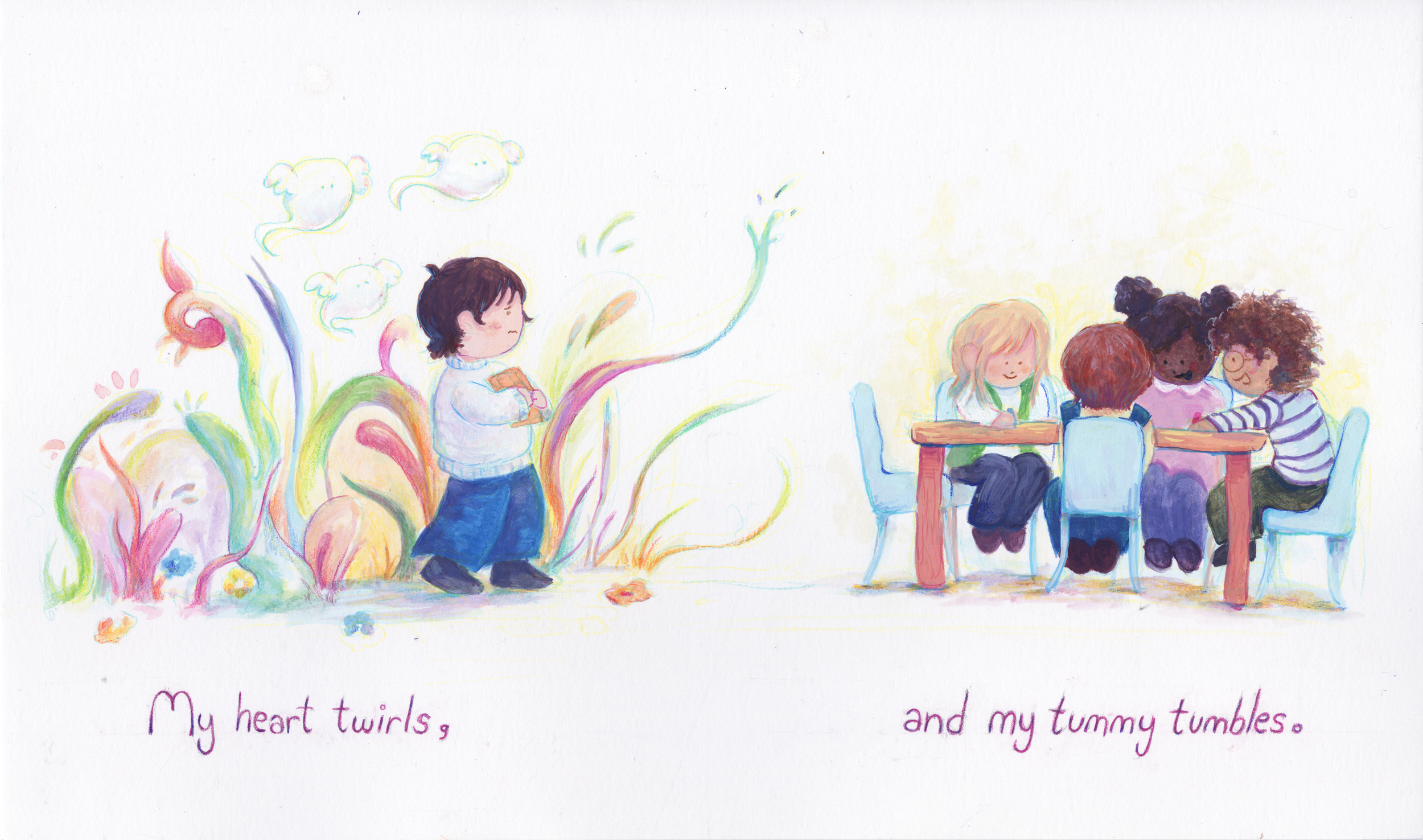 "When I'm a Ghost," Gouache and Colored Pencil