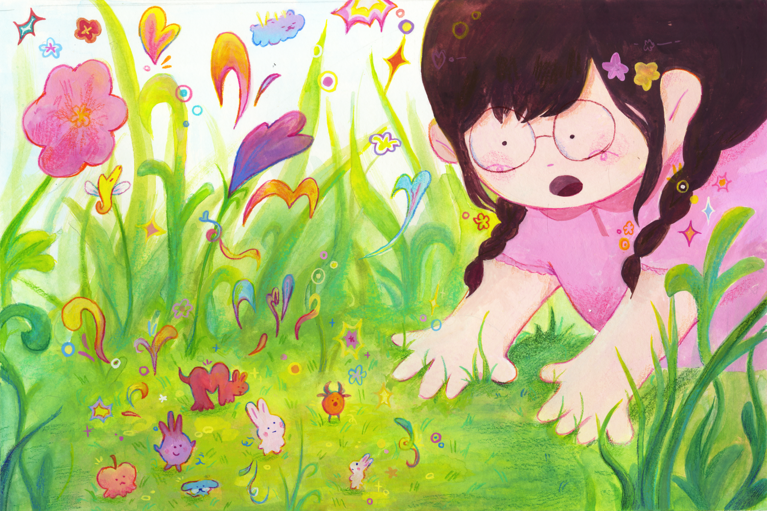 "Tiny Creatures," Gouache and Colored Pencil